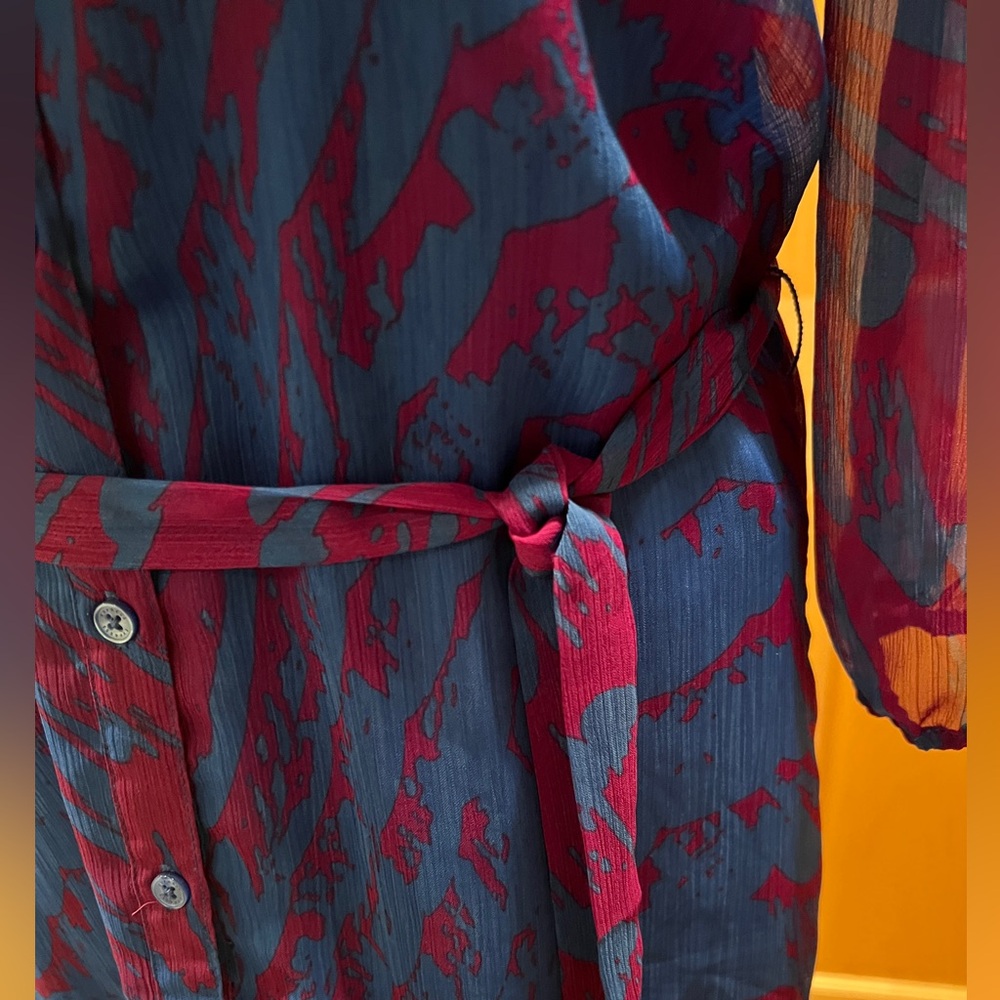 Express Vibrant Sheer 3/4 Sleeve Blue & Purple Zebra Print Shirt Dress Whimsy M - Picture 3 of 11